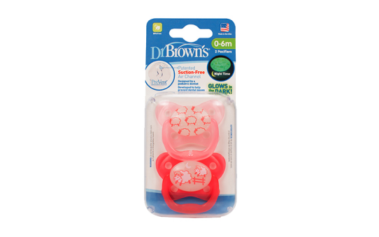Ночные пустышки Dr.Brown's, 0-6 мес., 2 шт.